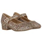 حذاء لامع باللون الذهبي للبنات, 2, hi-res