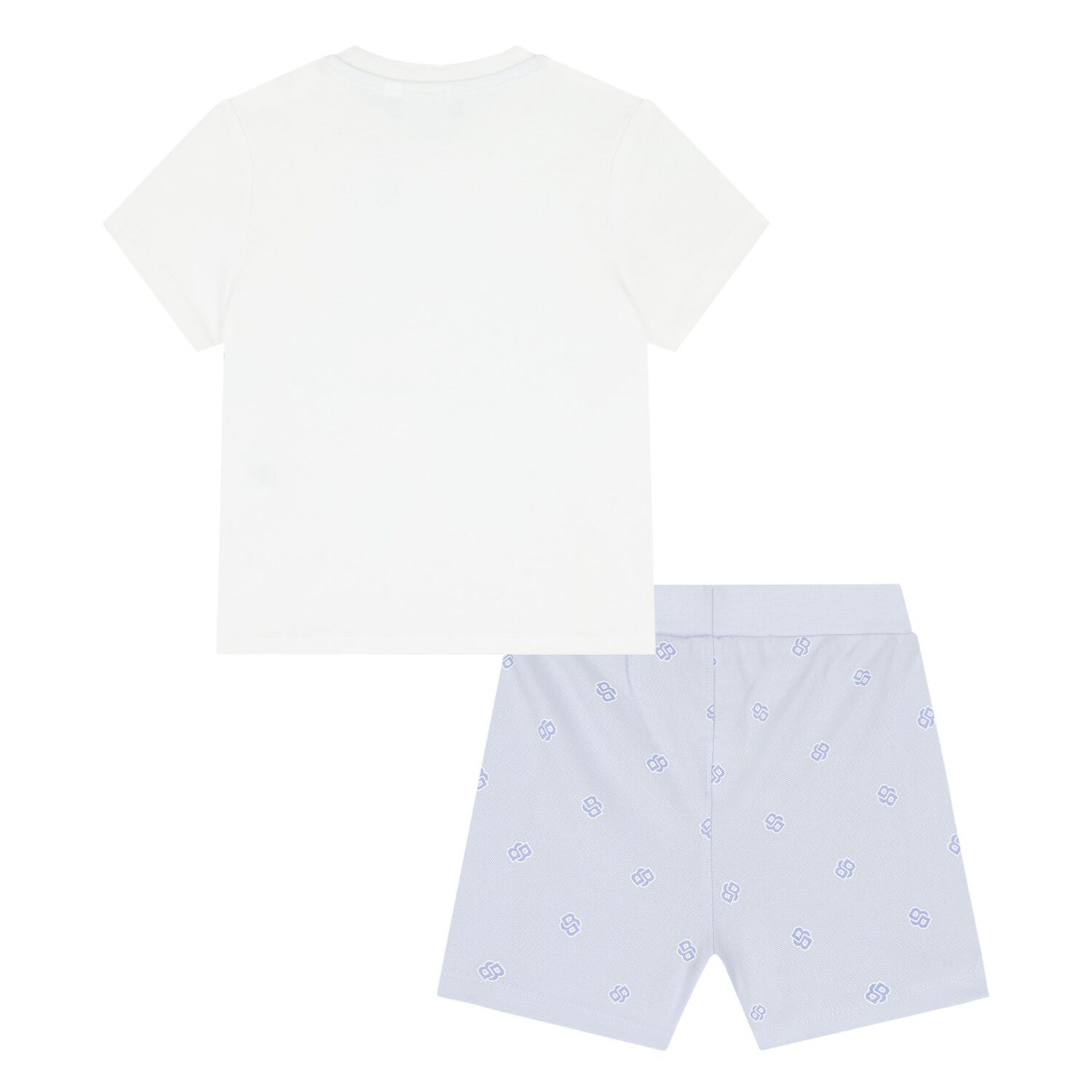 Baby Boys White & Blue Logo Shorts Set, 1, hi-res