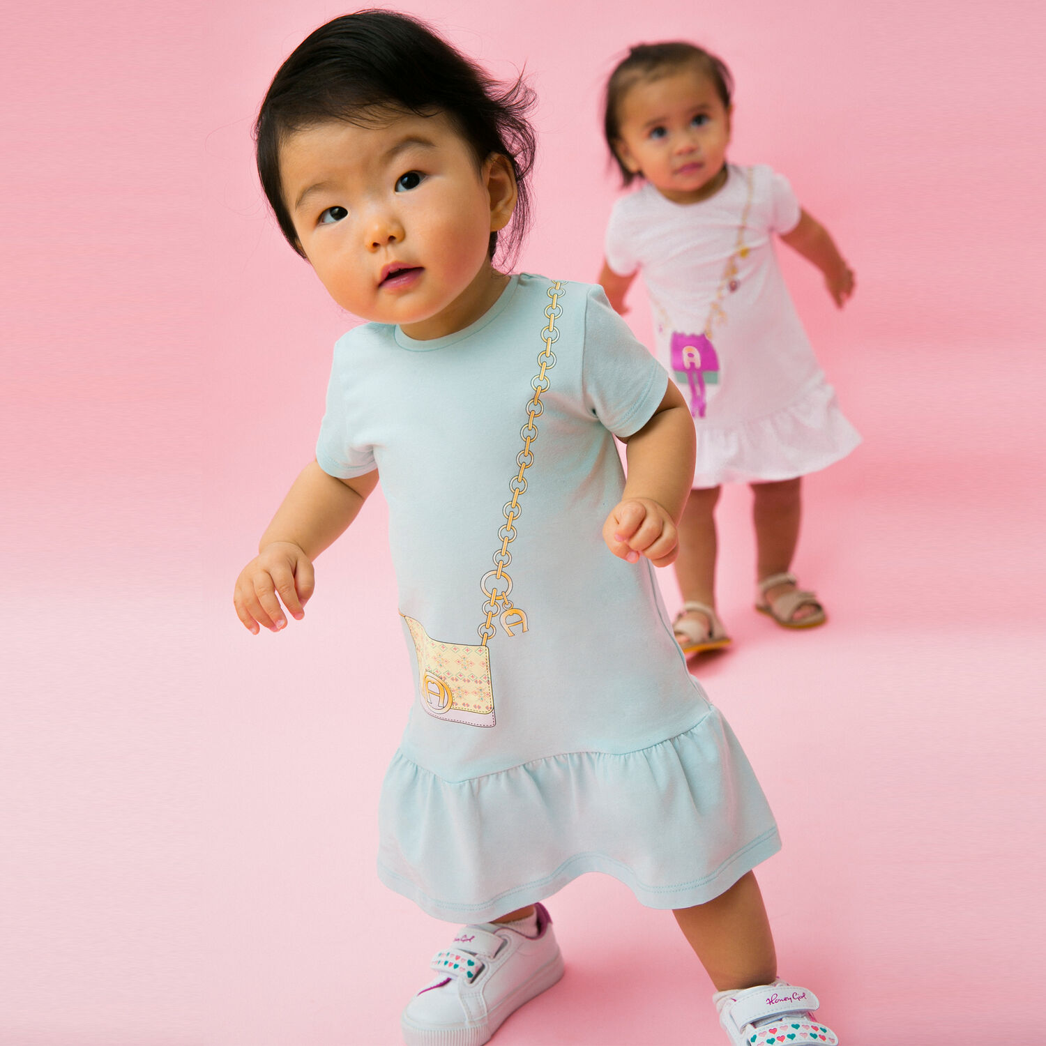 Younger Girls Aqua Logo Bag Dress, 1, hi-res