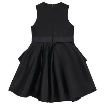 Girls Black Crystal Satin Ruffle Dress