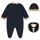 Baby Boys Navy Blue & Beige Geo Map Babygrow Gift Set, 4, hi-res