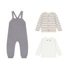 Baby Boys White, Beige & Grey Knitted Dungaree Set ( 3 Piece ), 1, hi-res