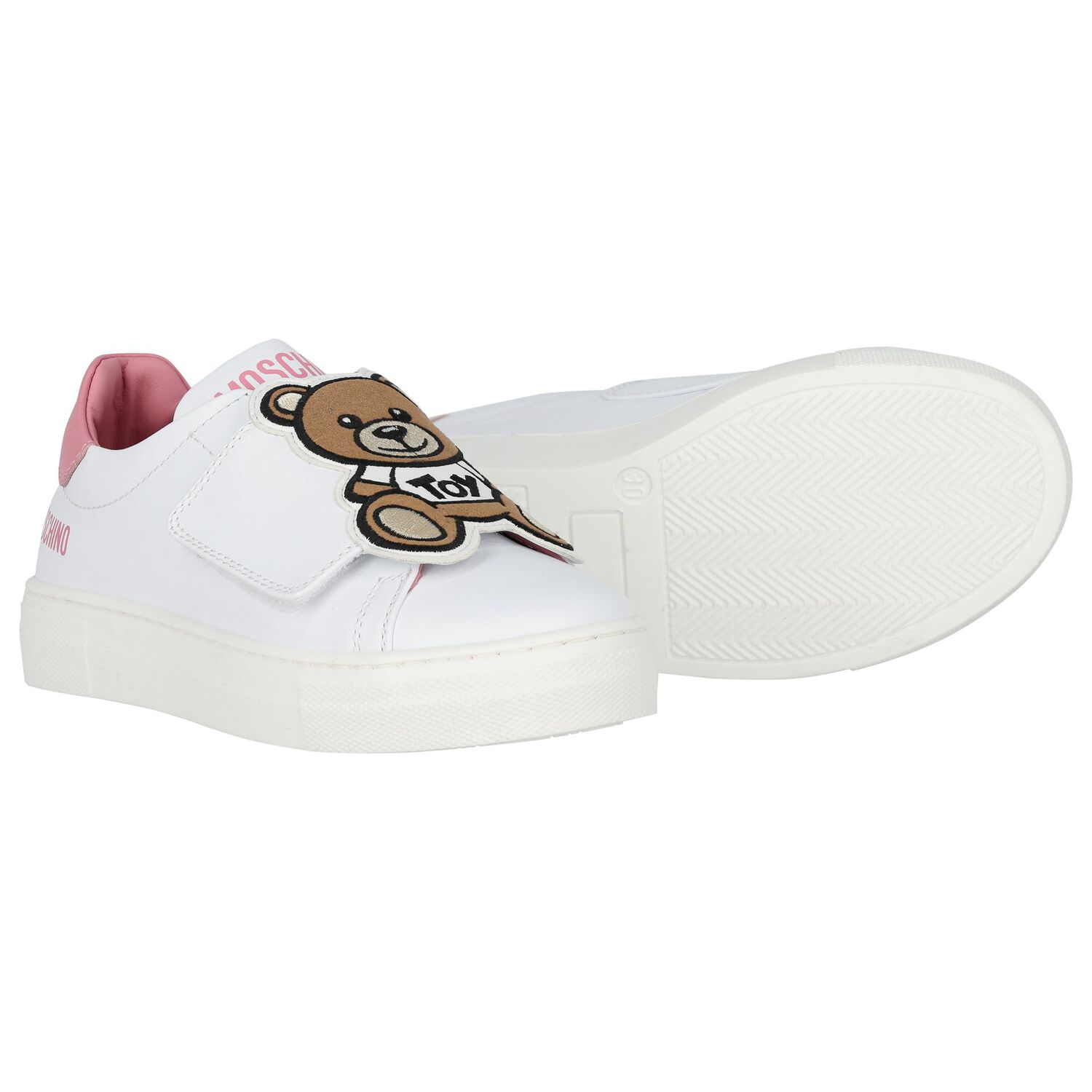 Girls White & Pink Teddy Bear Logo Trainers, 2, hi-res
