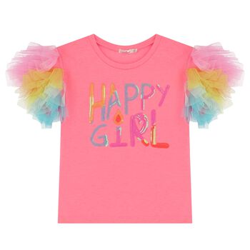 Girls Pink Logo Ruffled Top