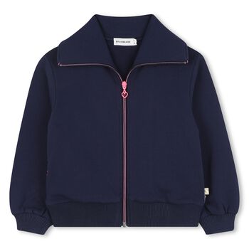 Girls Navy Blue Sequin Zip-Up Top