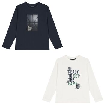 Boys Grey & White Long Sleeve Top ( 2 Pack )
