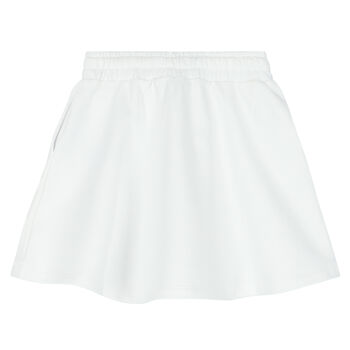 Girls White Teddy Logo Skirt