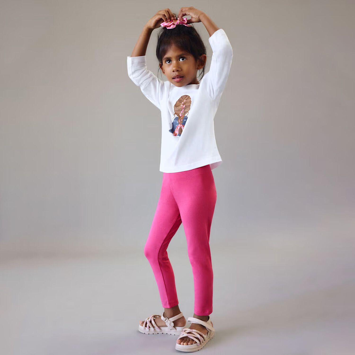 Girls Pink Logo Leggings, 2, hi-res