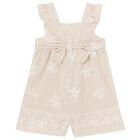 Younger Girls Beige Palm Tree Playsuit, 1, hi-res