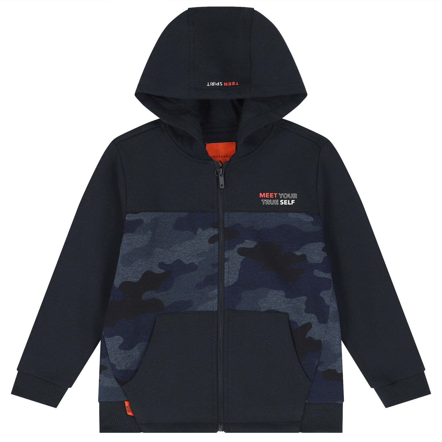Boys Navy Camouflaged Zip Up Top, 1, hi-res image number null