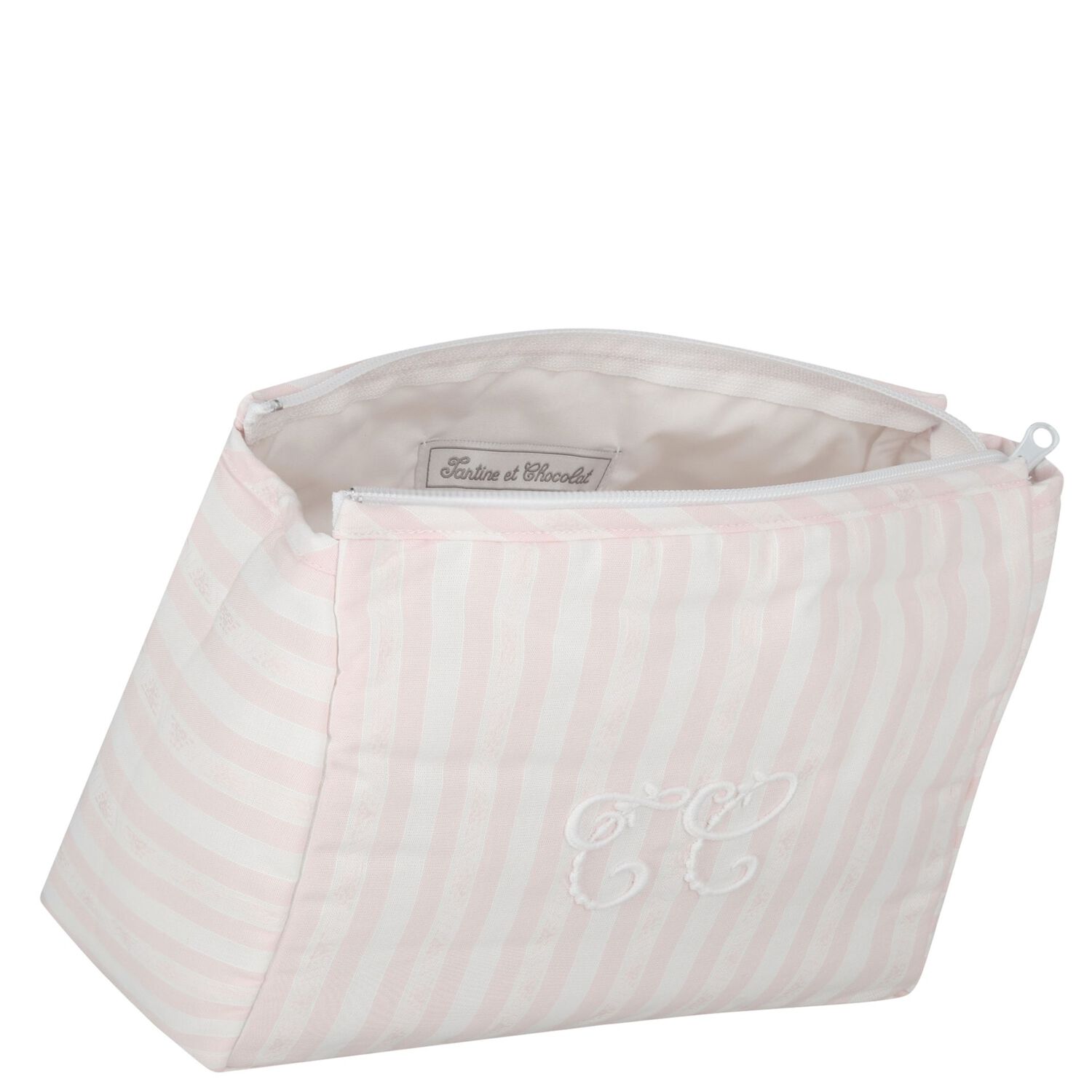 Baby Girls White & Pink Striped Wash Bag, 3, hi-res