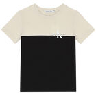 Boys Beige & Black Logo T-Shirt, 1, hi-res