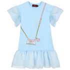 Girls Blue Logo Bag Dress, 2, hi-res