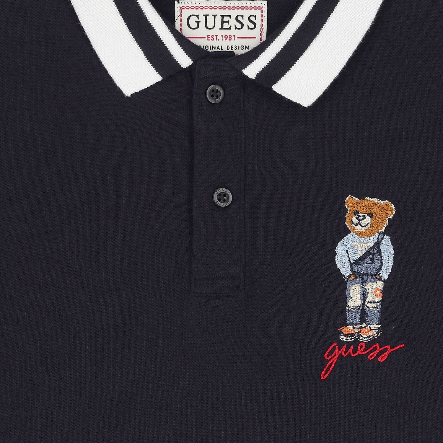 Boys Navy Blue Teddy Bear Polo Shirt, 2, hi-res