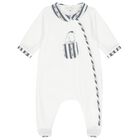 Baby Boys White & Navy Blue Babygrow, 1, hi-res