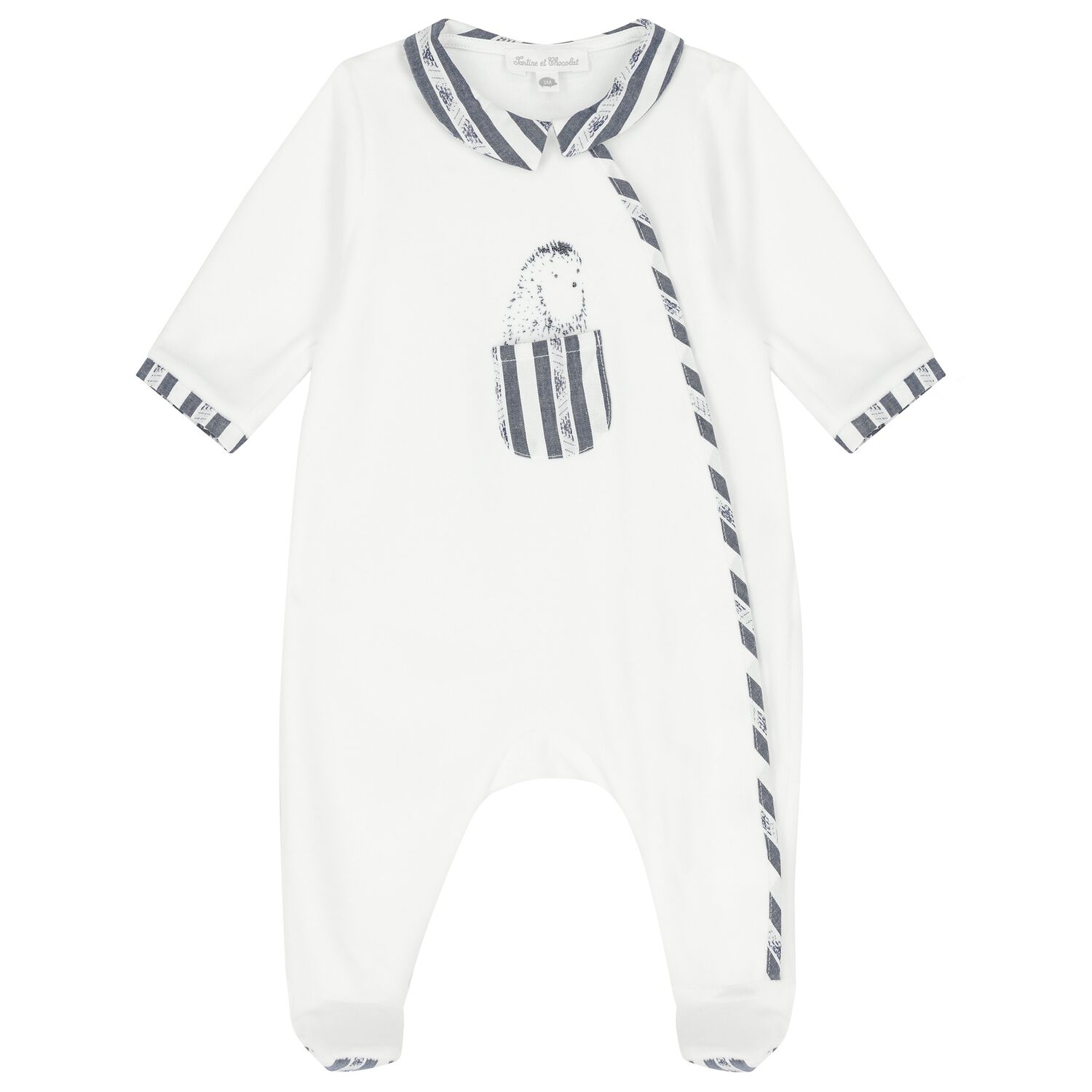 Baby Boys White & Navy Blue Babygrow, 1, hi-res image number null