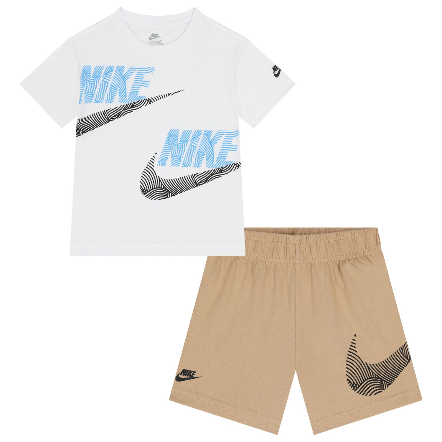 Boys White & Beige Logo Shorts Set, 1, hi-res