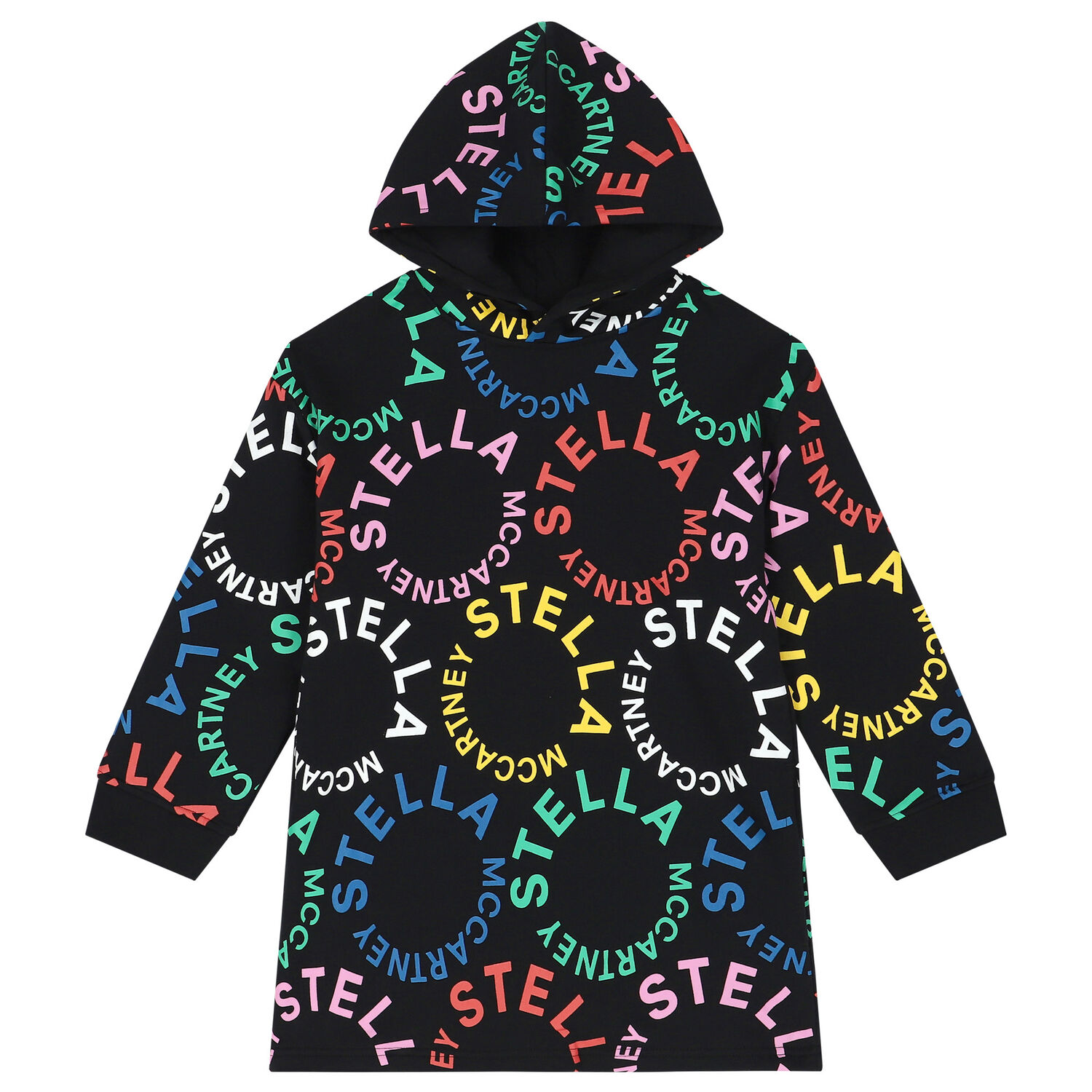 Girls Black Logo Hooded Dress, 2, hi-res