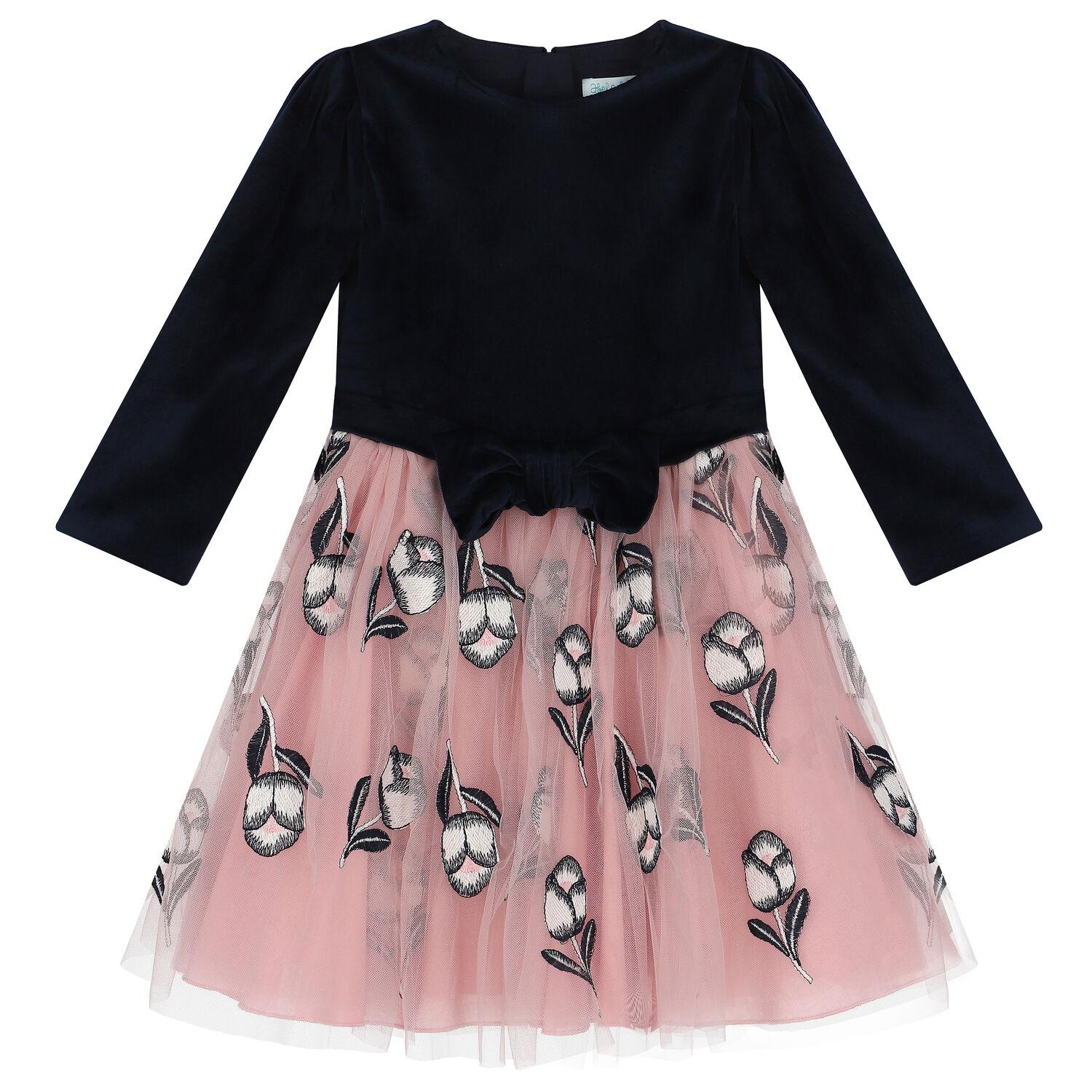 Girls Navy & Pink Velvet Dress, 1, hi-res