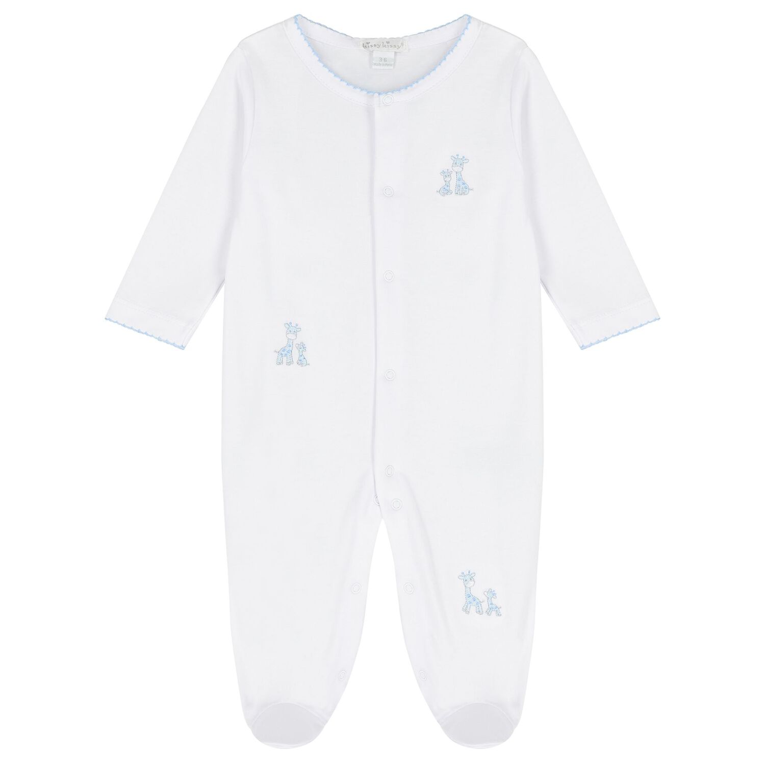 Baby Boys White & Blue Just Giraffe Babygrow Set, 1, hi-res