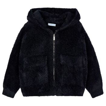 توب بنات هودى بسحاب بنقشه فلافى باللون الاسود 