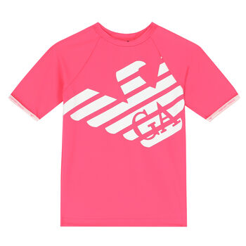 Girls Pink & White Logo Rash Vest