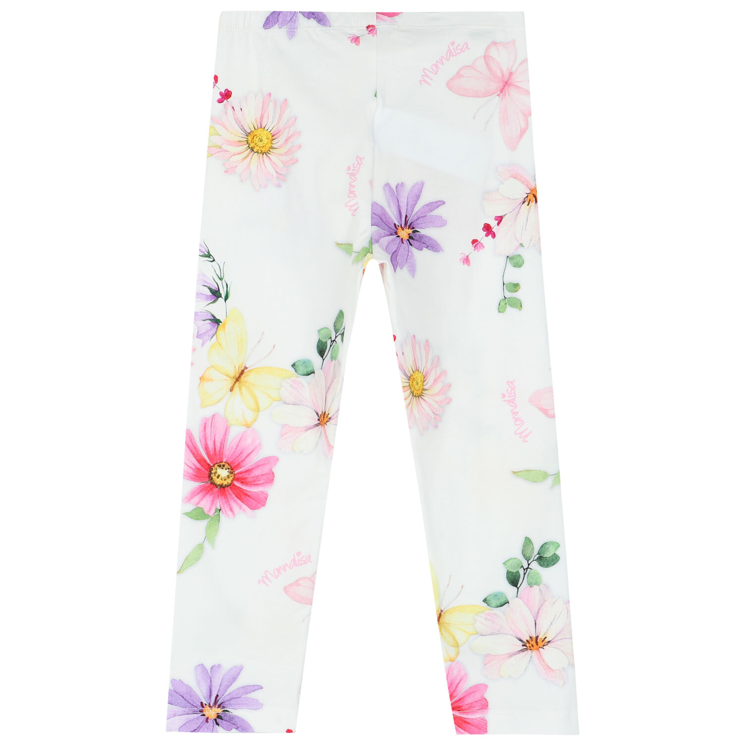 Girls White Floral Leggings, 1, hi-res