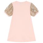 فستان بنات بالشعار باللون الوردي والذهبي , 2, hi-res