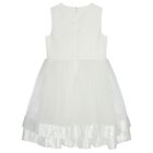 Girls White Satin & Tulle Dress, 1, hi-res