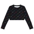 Girls Black Logo Long Sleeve Top, 1, hi-res
