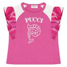 Girls Pink Logo Ruffled T-Shirt, 1, hi-res