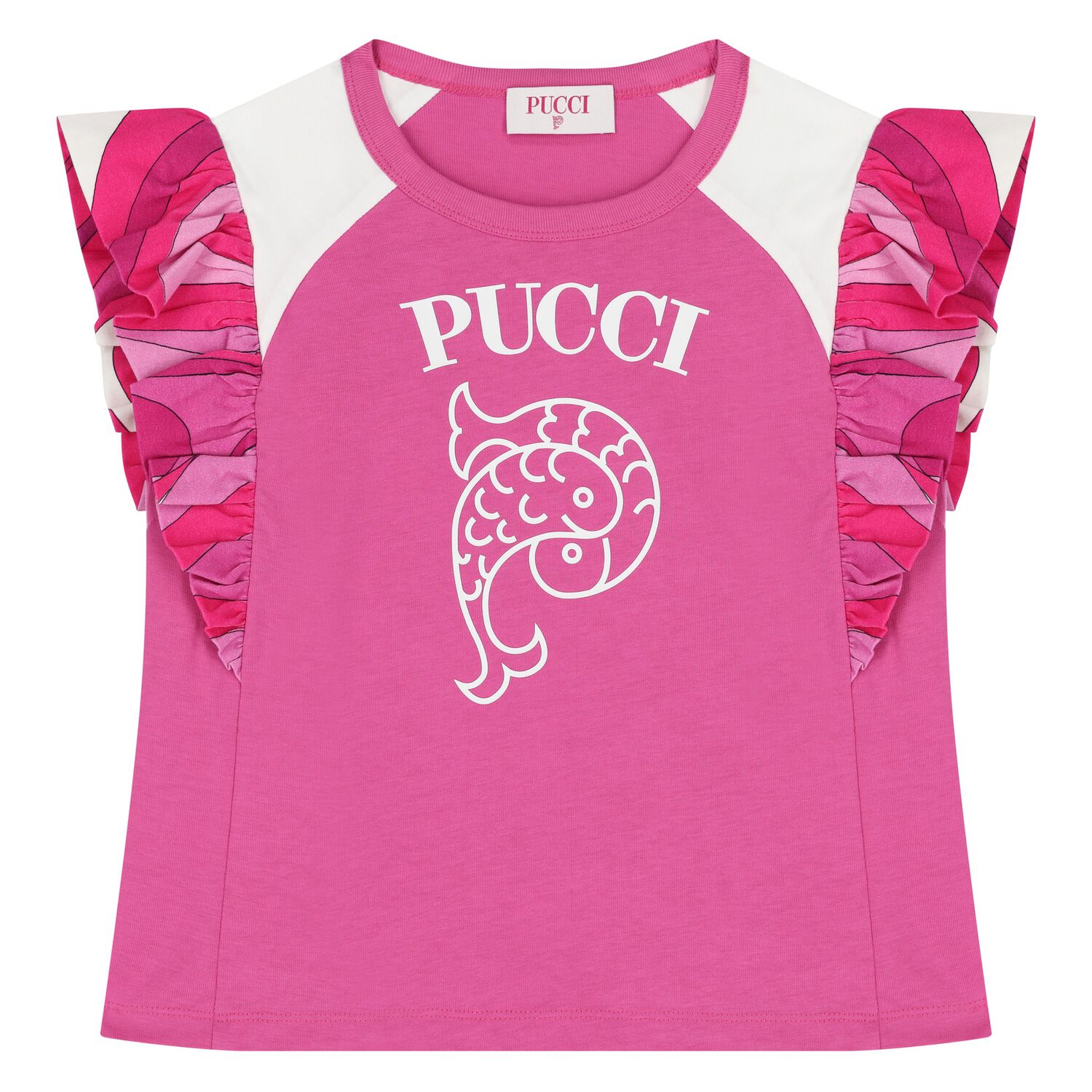 Girls Pink Logo Ruffled T-Shirt, 1, hi-res