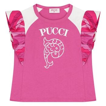 Girls Pink Logo Ruffled T-Shirt