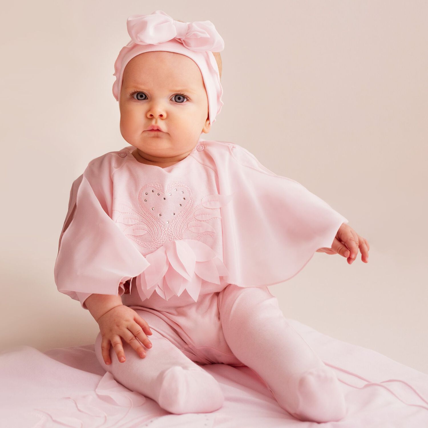 Baby Girls Pink Embellished Babygrow, 1, hi-res