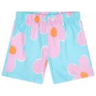 Girls White & Aqua Floral Shorts Set, 2, hi-res