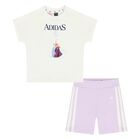 Younger Girls Ivory & Purple Disney Shorts Set, 1, hi-res