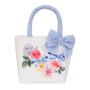 Girls White & Blue Floral Handbag