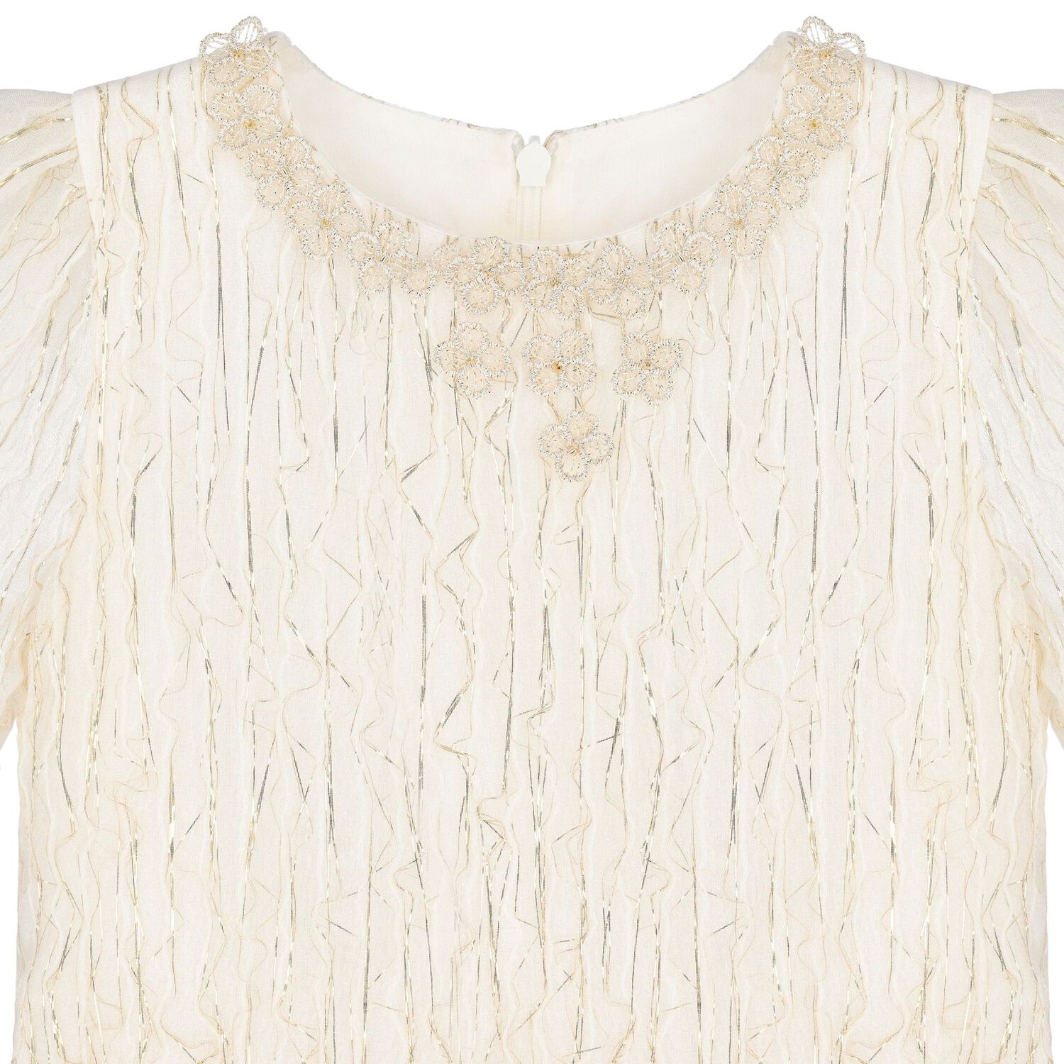 Girls Ivory & Gold Tiered Organza & Tulle Dress, 1, hi-res image number null