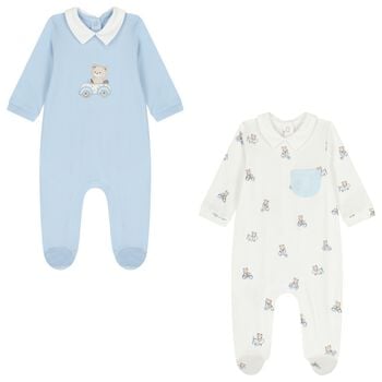 Baby Boys Ivory & Blue Babygrows ( 2-Pack )