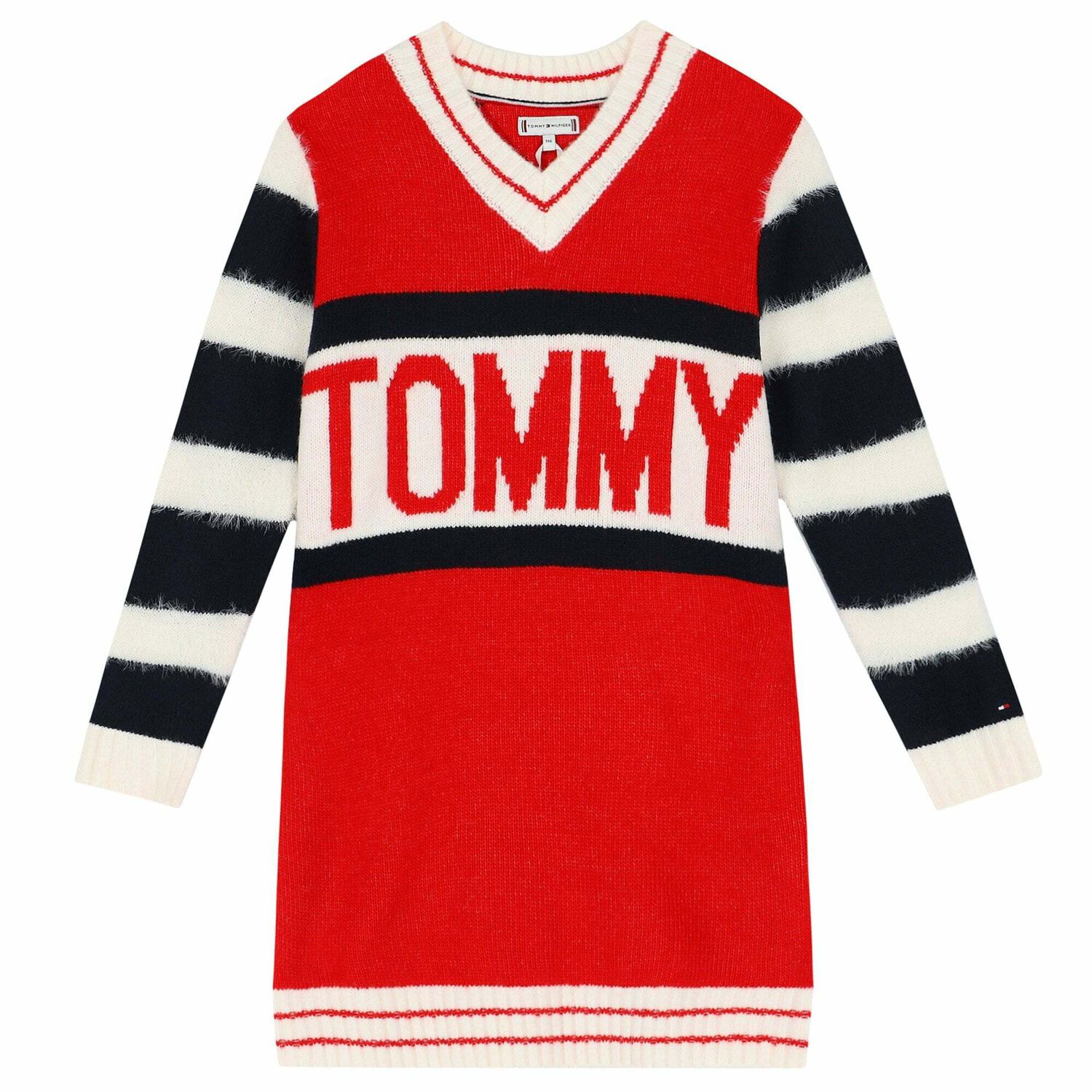 فستان محبوك بالشعار باللون الاحمر, 1, hi-res