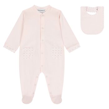 Baby Girls Pink & White Logo Babygrow Set