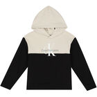 Boys Beige & Black Logo Hooded Top, 2, hi-res