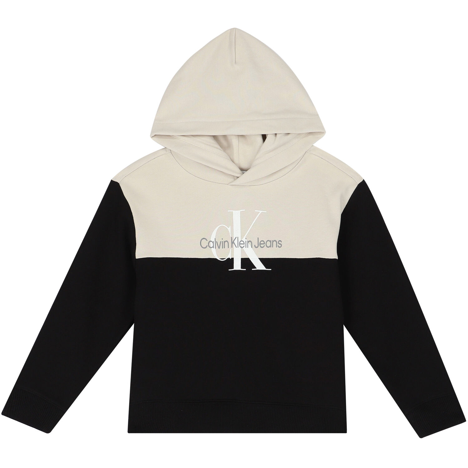 Boys Beige & Black Logo Hooded Top, 2, hi-res