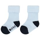 Baby Boys Blue & White Logo Socks ( 3-Pack ) , 2, hi-res