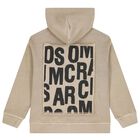 Boys Beige Logo Hooded Top, 1, hi-res