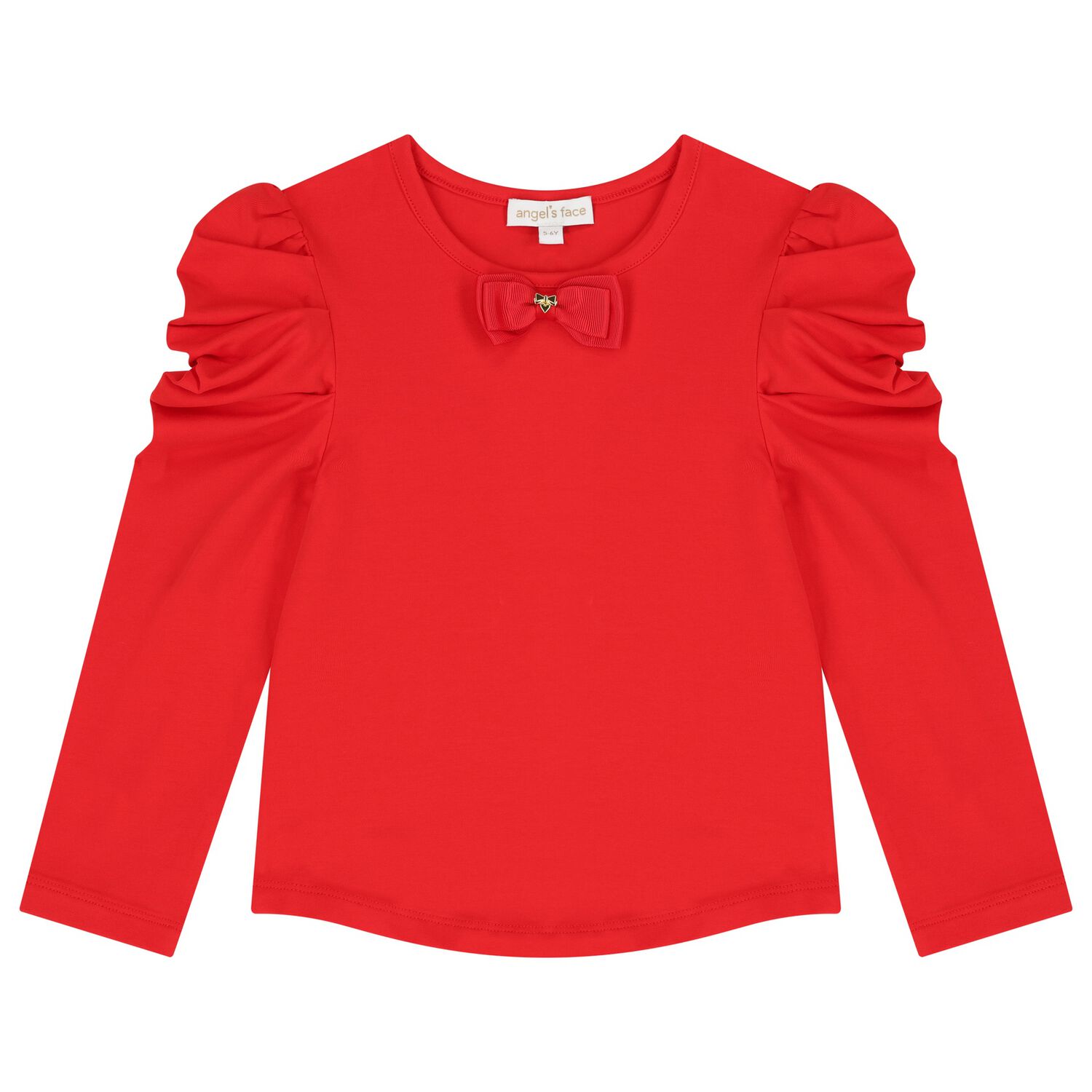 Girls Red Bow Long Sleeve Top, 2, hi-res