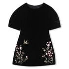 Girls Black Floral Velvet Dress, 1, hi-res