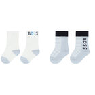 Baby Boys White & Blue Logo Socks (2 Pack), 1, hi-res