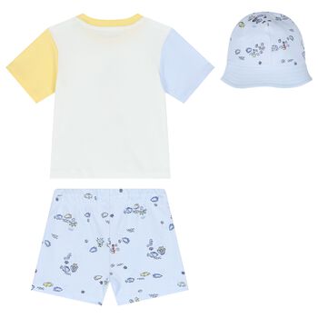 Baby Boys White & Blue Logo Shorts Set