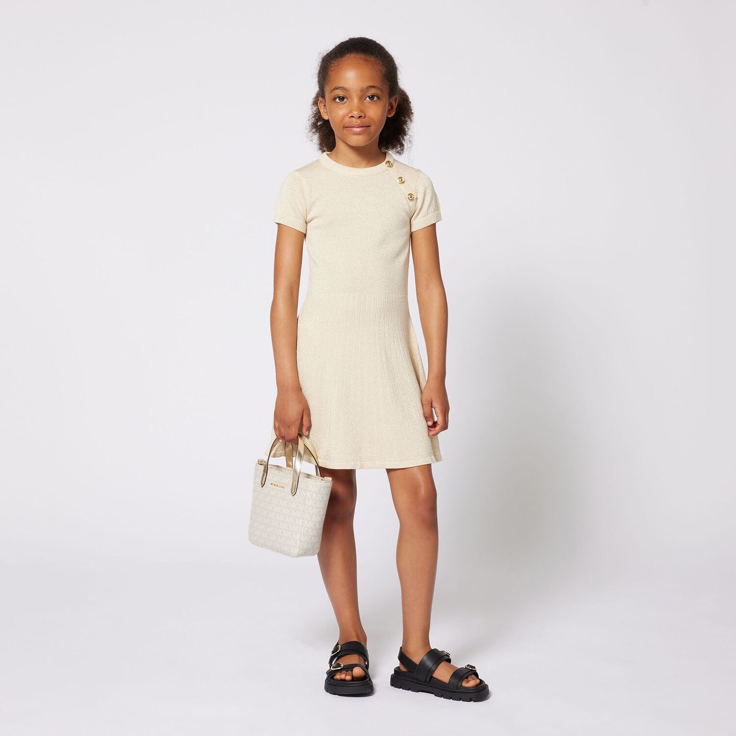 Girls Ivory & Gold Logo Bag, 1, hi-res